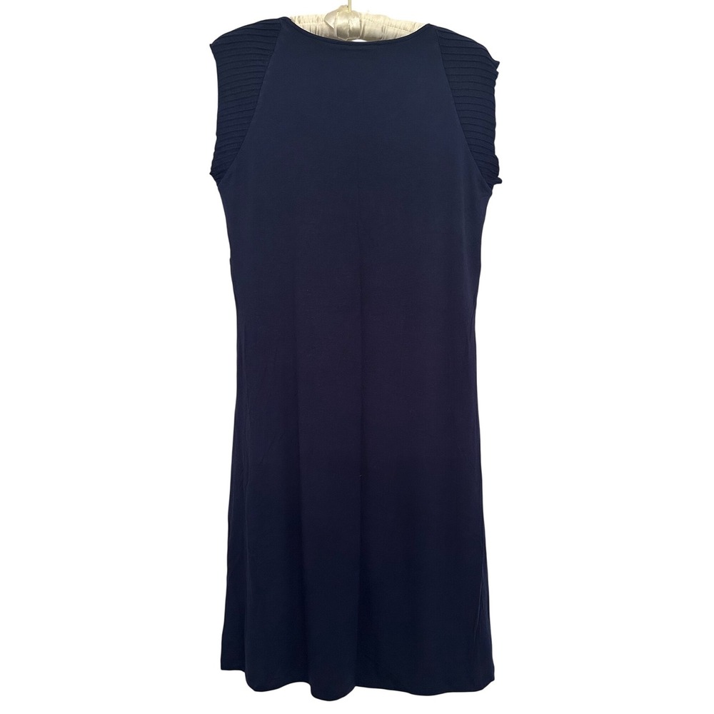 Coldwater Creek Navy Blue Pleat Detail Knit Dress Sleeveless M 10/12 Comfy New - Picture 2 of 9